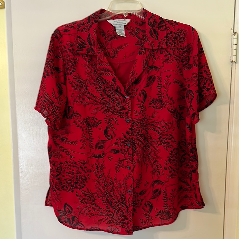 Red Floral Button-Up Blouse